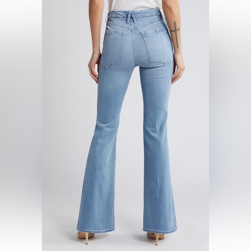 Good American good legs split back pocket flare leg Denim Jeans - Picture 3 of 10